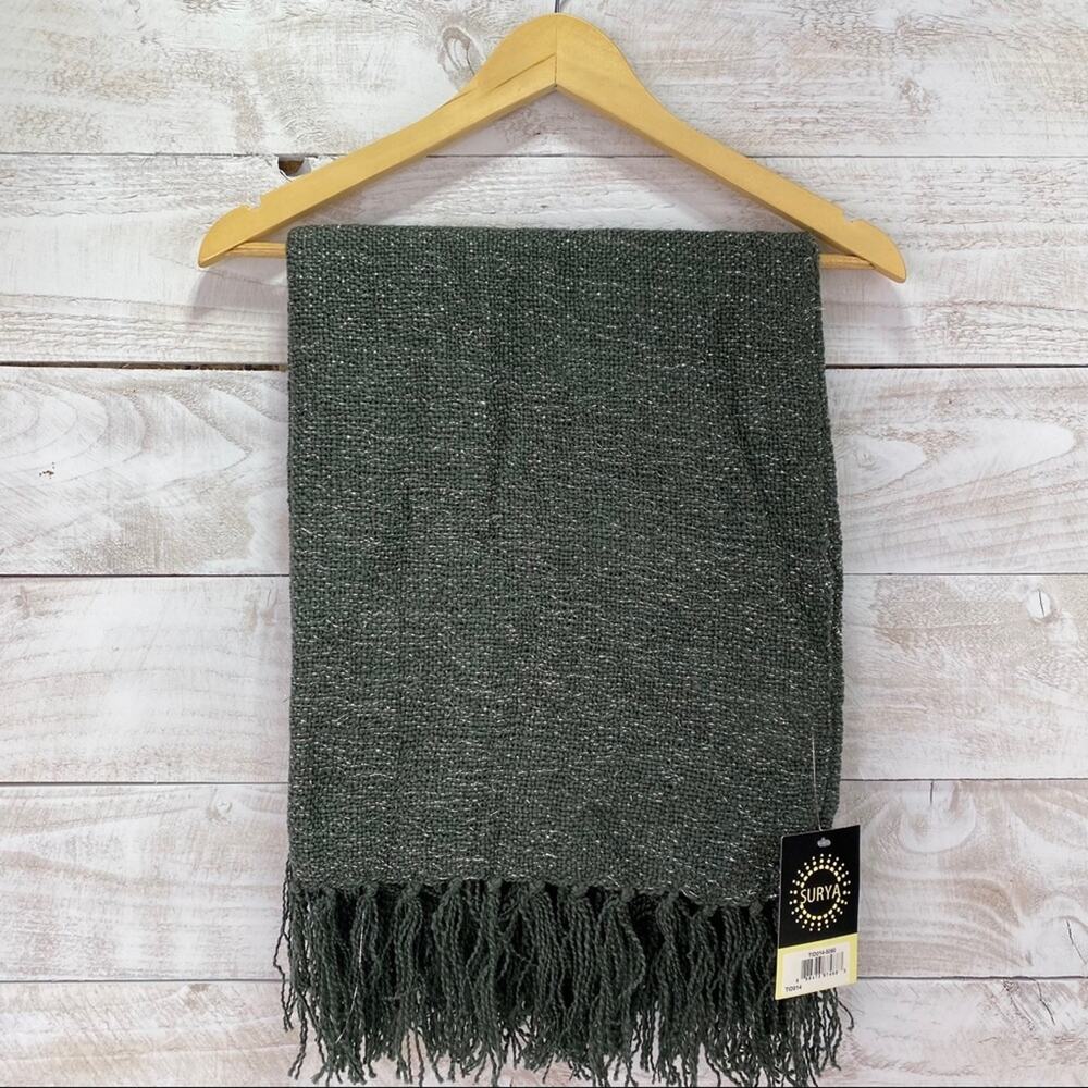 SURYA Tilda Charcoal Gray Metallic-Silver Throw Home Decor Knitted Fray Blanket